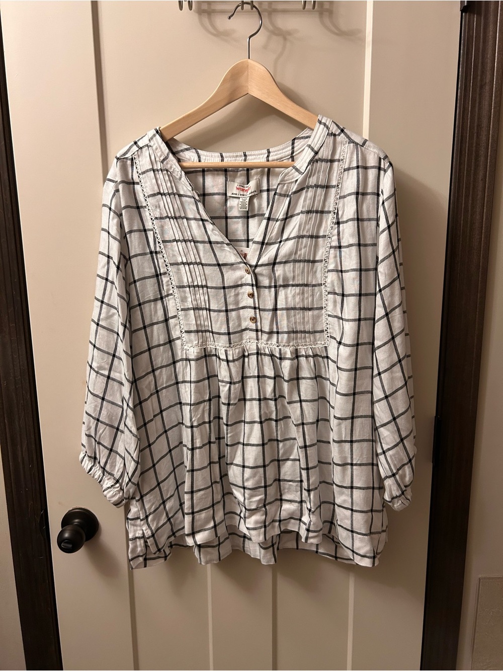 Wrangler White Windowpane Button-Front Tunic with Black Grid